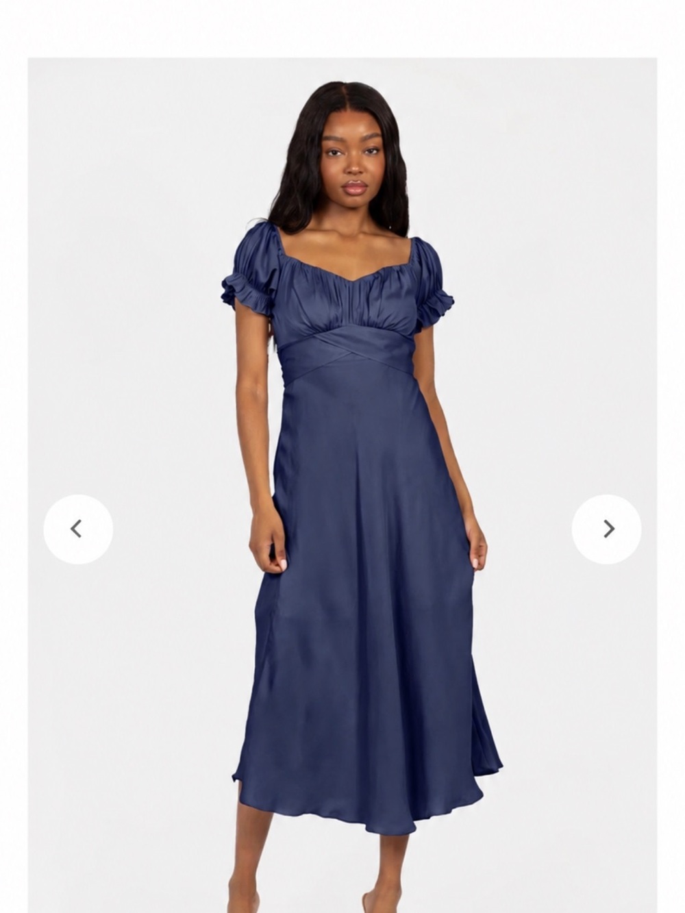 Navy Puff-Sleeve Midi Dress with Sweetheart Neckline (size L but fits like S)